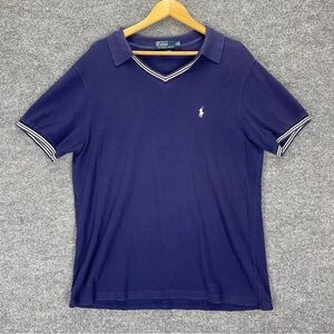 Vintage Polo Ralph Lauren Shirt Men’s XL Striped V Neck Collar Navy Blue Y2K